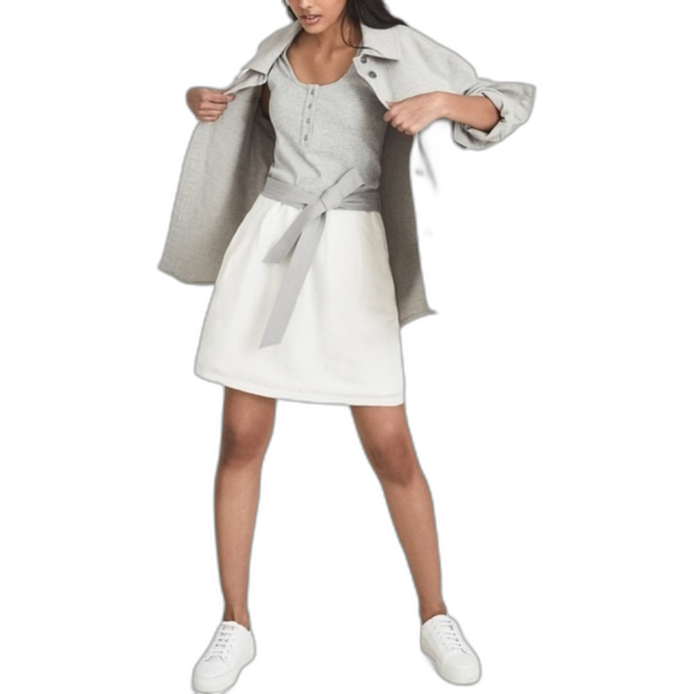 Reiss Zeta Mixed Media Racerback Dress in White and Grey 12 NWT